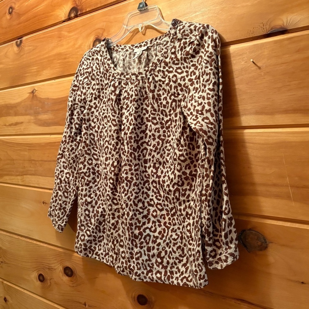 J. Crew Animal Print Blouse with 3/4 Sleeves 100% Linen